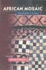 Beige title and author information at top of cover with African geometric textile pattern as background design