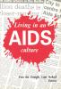 Background is a white and black collage of newspaper clippings reporting on AIDS deaths, with a large solid red splash outline shpae at the top of the book cover, in which white lettering is place of the main book title. The Editor's title is placed at the bottom of the cover in black lettering on the newspaper collage background.